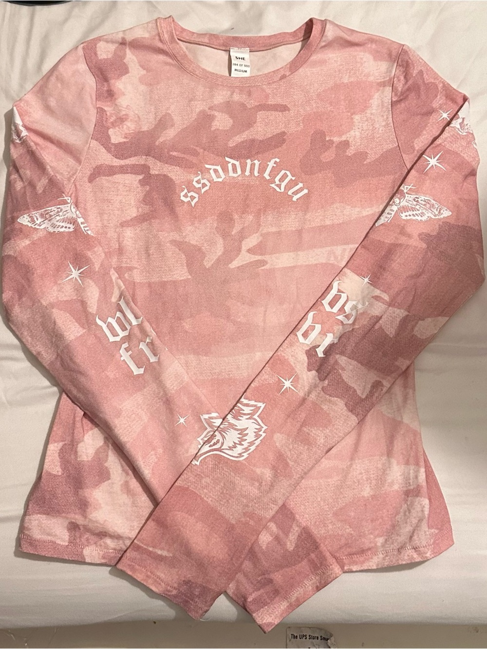Darc Sport wolves Pink Camouflage Long Sleeve Tee with White Graphics